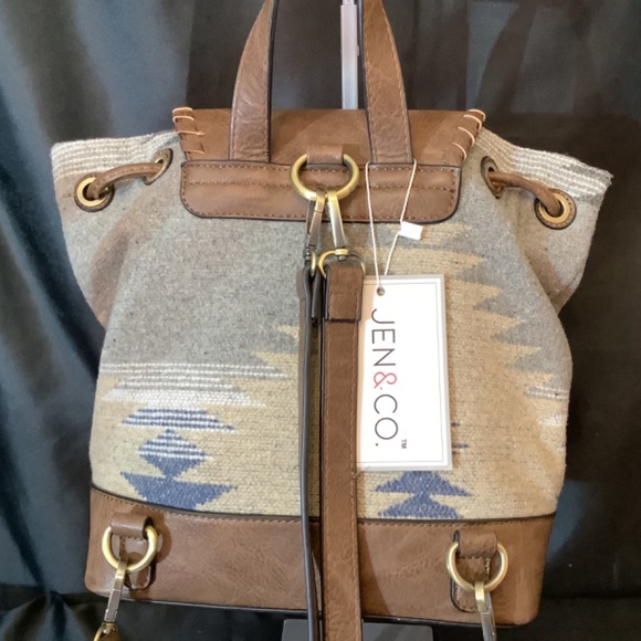 NWT Jen & Co. western gray beige vegan backpack Tassels - Picture 4 of 11